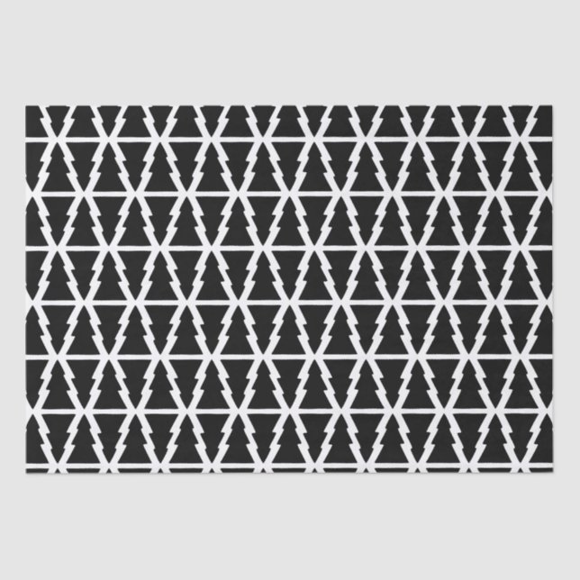 Minimalistic Black & White Christmas Tree Pattern Tissue Paper (Front)