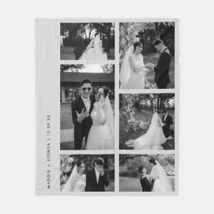 Minimalistic Black & White Wedding Photo Collage  Fleece Blanket