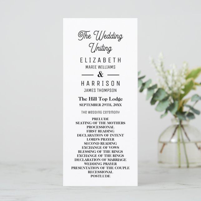 Minimalistic - Black & White - Wedding Program (Standing Front)