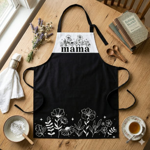 Minimalistic Black & White Wildflower Mama Apron
