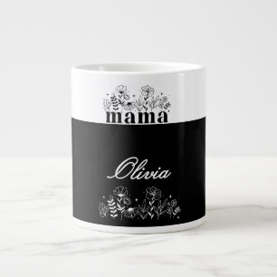Minimalistic Black & White Wildflower Mama Custom Large Coffee Mug