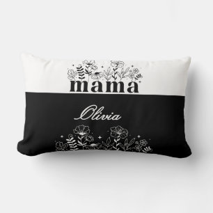 Minimalistic Black & White Wildflower Mama Custom Lumbar Pillow