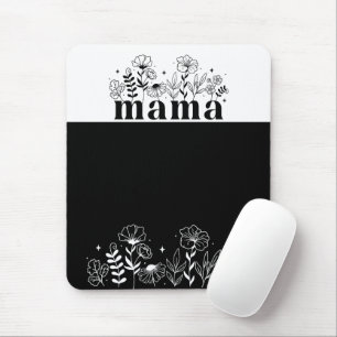 Minimalistic Black & White Wildflower Mama Mouse Pad