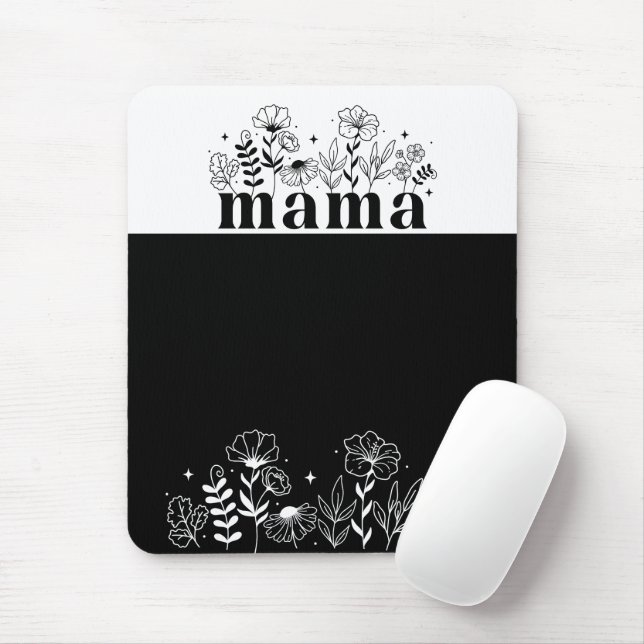 Minimalistic Black & White Wildflower Mama  Mouse Pad (With Mouse)