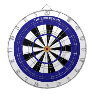Minimalistic Blue and White Family Name  Dartboard
