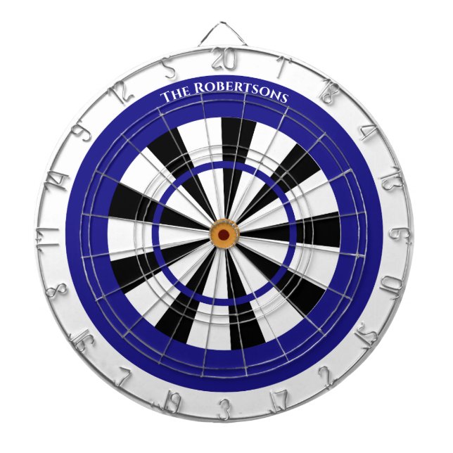 Minimalistic Blue and White Family Name  Dartboard (Front)