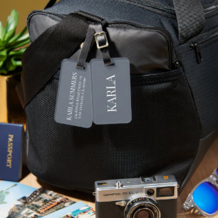 Minimalistic Blue-Grey Custom White Typography Luggage Tag