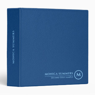 Minimalistic Blue Leather Text Custom Monogram 3 Binder