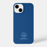 Minimalistic Blue Leather Text Custom Monogram 3