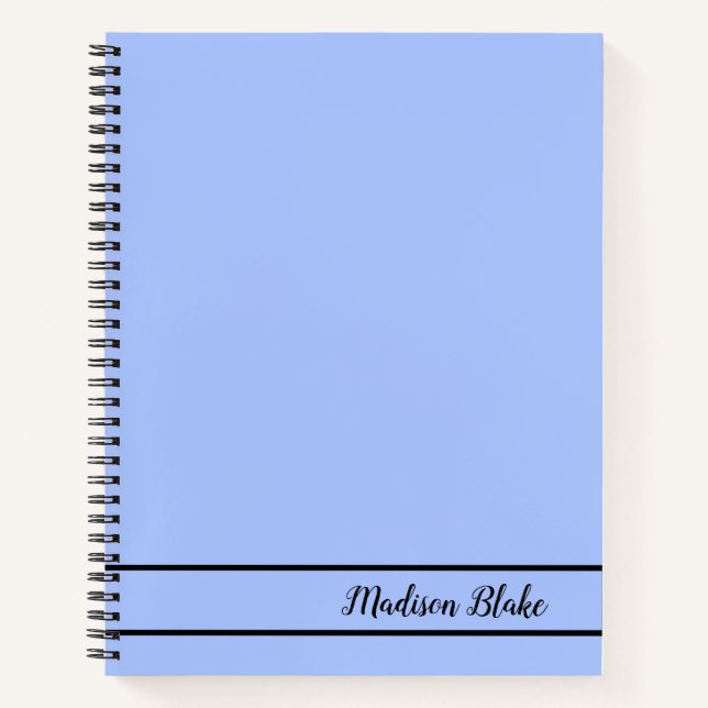 Minimalistic Blue Pastel Plain Customizable Name  Notebook (Front)