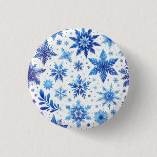 Minimalistic blue Snowflake magnet  1 Inch Round Button