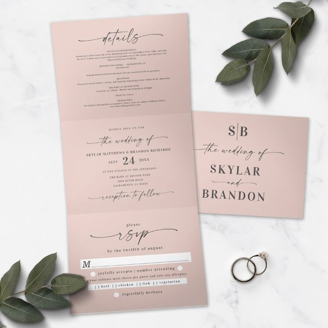 Minimalistic Blush Pink All In One Wedding Photo Tri-Fold Invitation (Creator Uploaded)