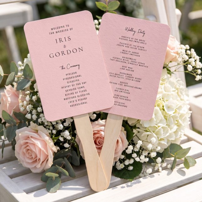 Minimalistic Blush Rose Custom Wedding Program Hand Fan (Creator Uploaded)