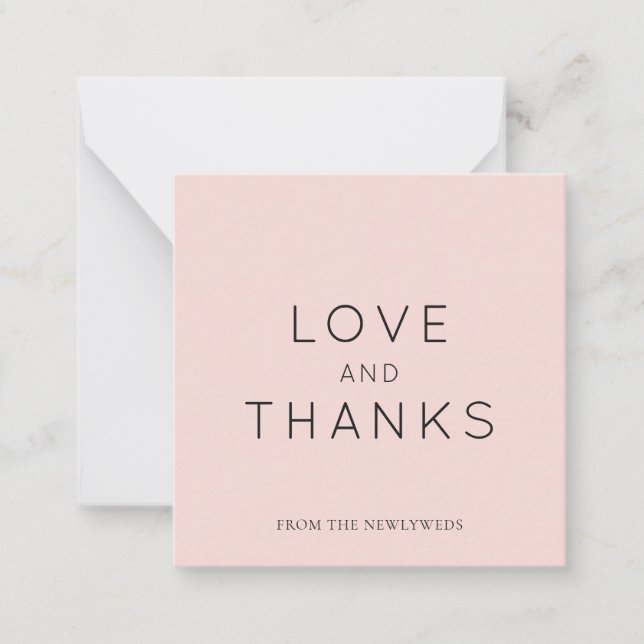 Minimalistic Blush Rose Wedding Thank You Square Card (Front)