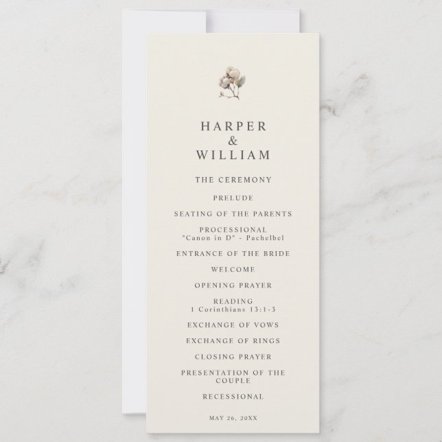 minimalistic boho cotton twig wedding program (Front)