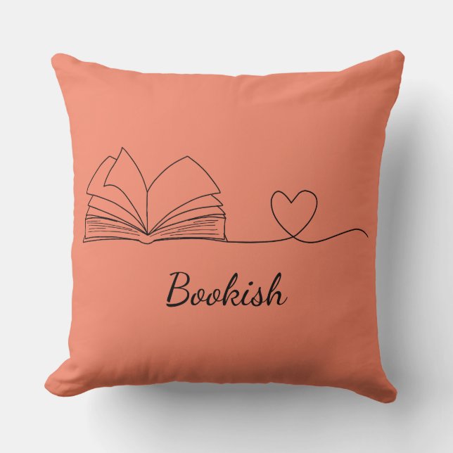 Minimalistic Book Lover Line Art Throw Pillow (Front)
