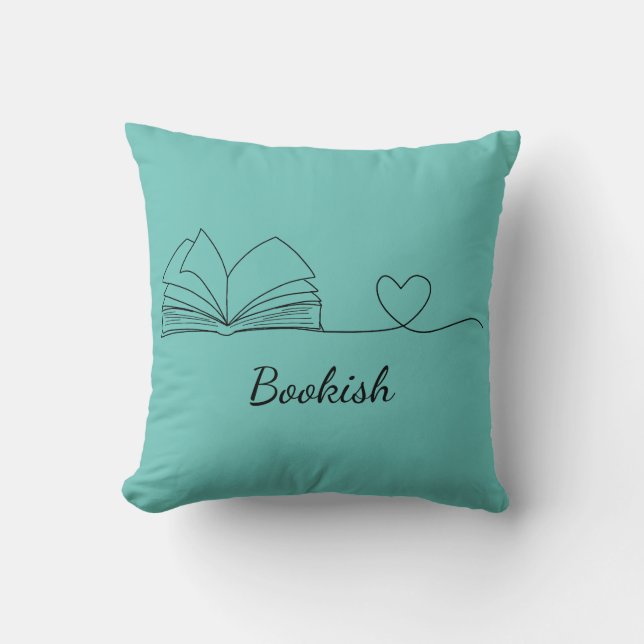 Minimalistic Book Lover Line Art Throw Pillow (Front)