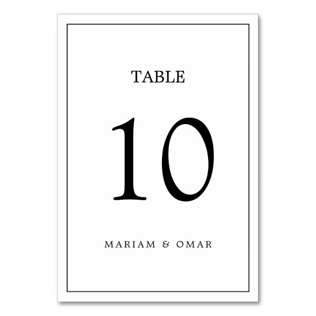 Minimalistic Border Black Wedding Table Number (Front)