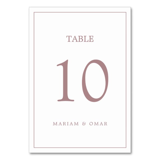 Minimalistic Border Rose Gold Wedding Table Number (Front)