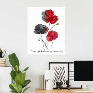 Minimalistic Botanical Poppy Flower Age Quote Poster