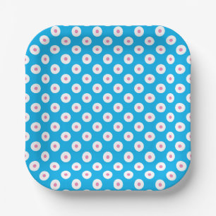 Minimalistic Bright Pink and White Dots on Blue Paper Plate