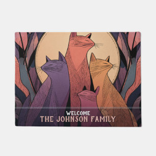 Minimalistic Calico Cat Mom Dad Floor Mat
