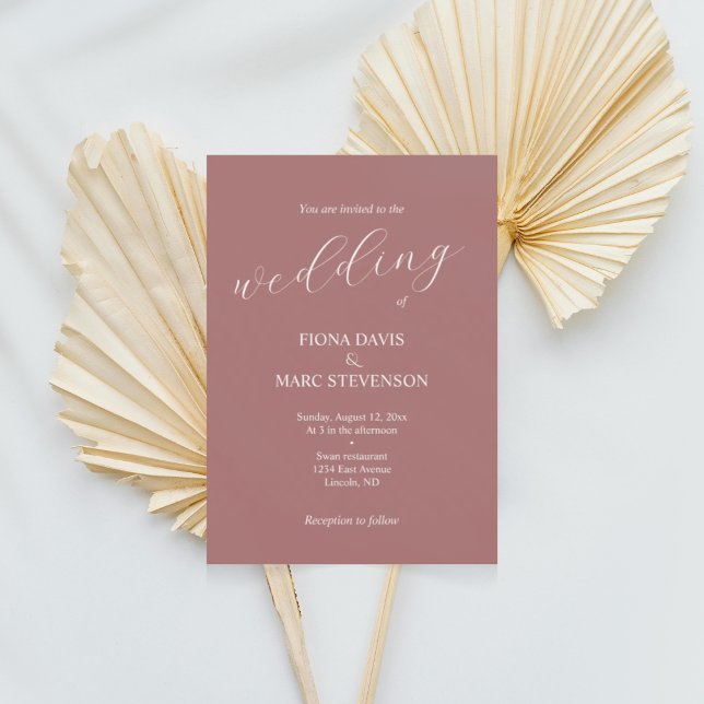 Minimalistic calligraphy dusty rose wedding  invitation (Creator Uploaded)