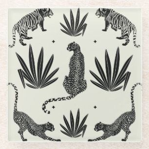 Minimalistic Cheetah Illustration Vintage Glass Coaster