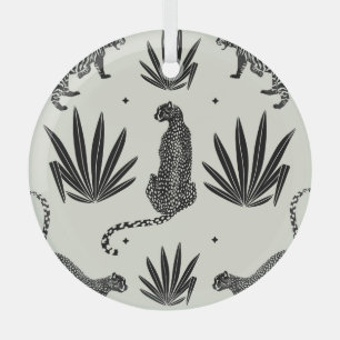 Minimalistic Cheetah Illustration Vintage Glass Ornament
