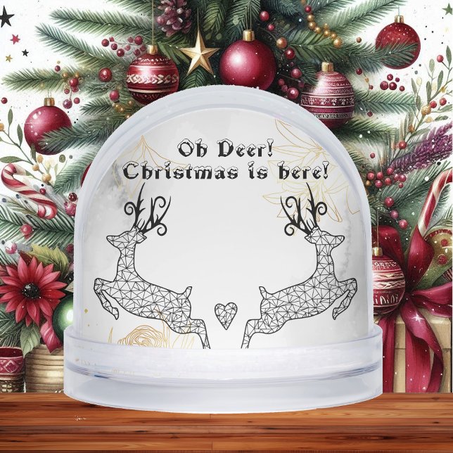 Minimalistic Christmas Reindeers Black White Decor Snowglobe (Minimalistic Christmas Reindeers Black White Decor Snow Globes)