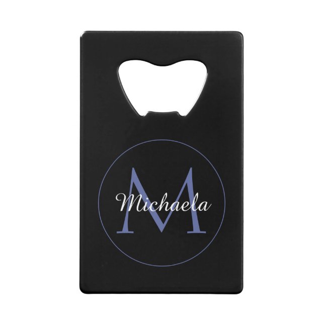Minimalistic circle modern monogram initial name credit card bottle opener (Front)