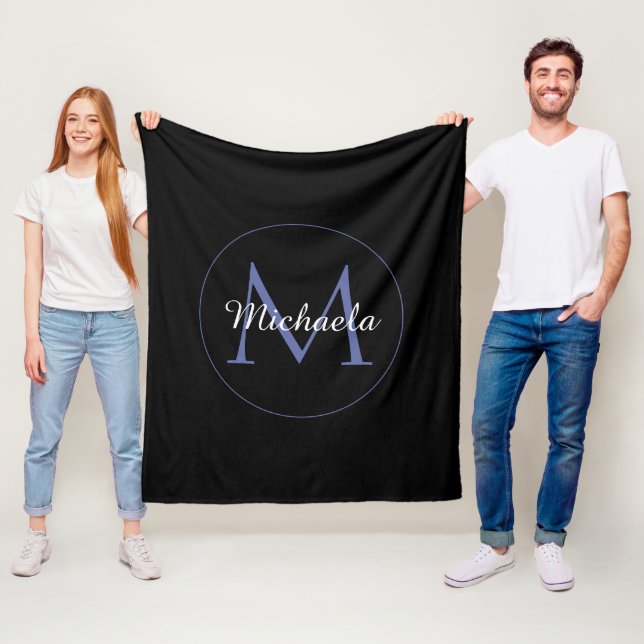Minimalistic circle modern monogram initial name fleece blanket (In Situ)