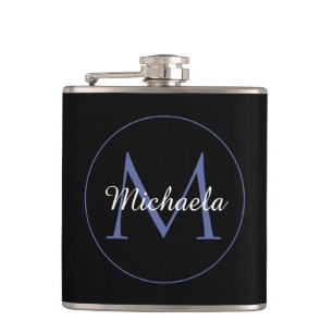 Minimalistic circle modern monogram initial name hip flask