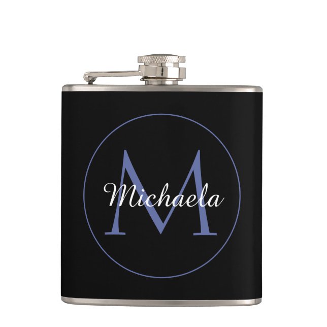 Minimalistic circle modern monogram initial name hip flask (Front)