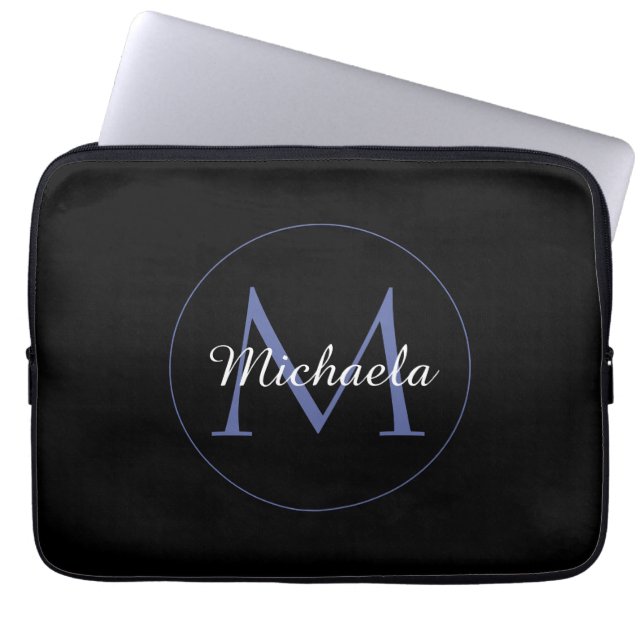 Minimalistic circle modern monogram initial name laptop sleeve (Front)