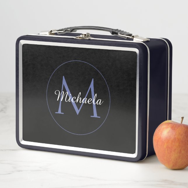 Minimalistic circle modern monogram initial name metal lunch box (In Situ)