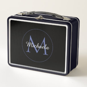 Minimalistic circle modern monogram initial name metal lunch box