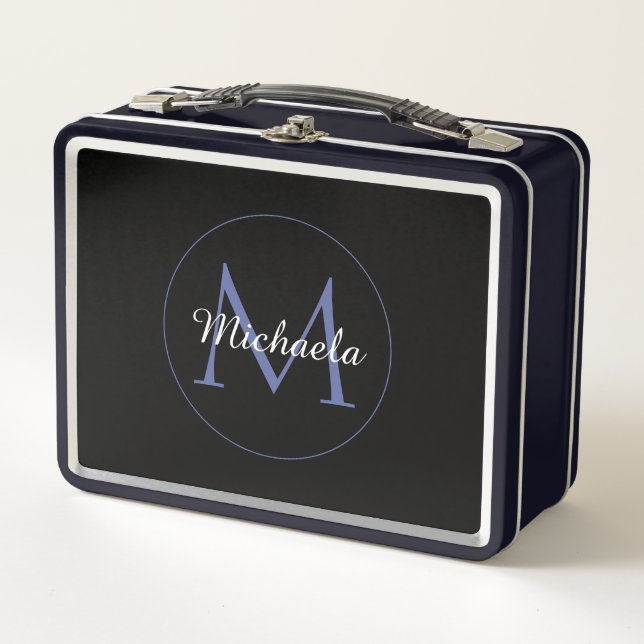 Minimalistic circle modern monogram initial name metal lunch box (Front)