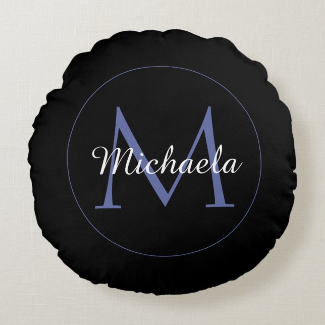 Minimalistic circle modern monogram initial name round pillow (Front)