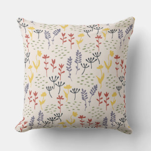 Minimalistic colourful scattered wildflowers throw pillow