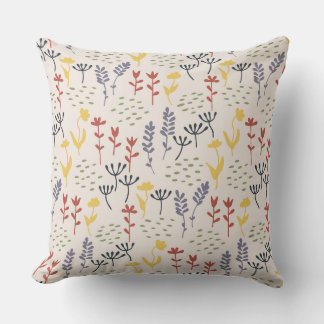 Minimalistic colourful scattered wildflowers throw pillow