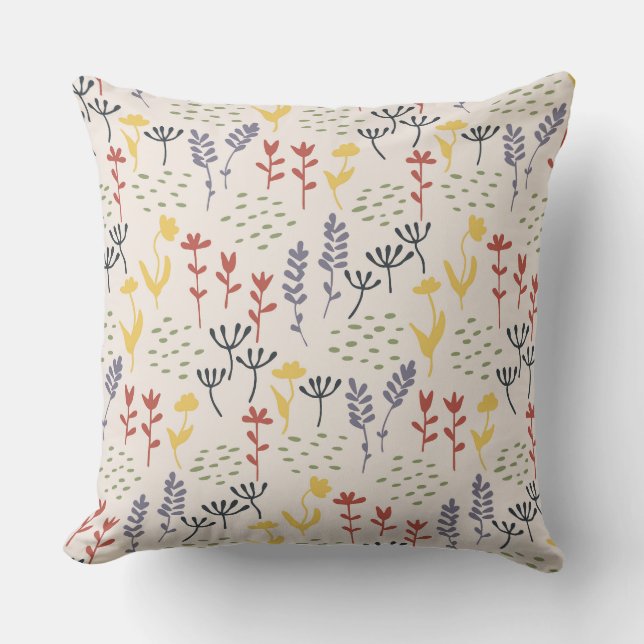 Minimalistic colourful scattered wildflowers  throw pillow (Front)