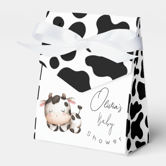 Minimalistic cow gender neutral baby shower favor box (Front Side)