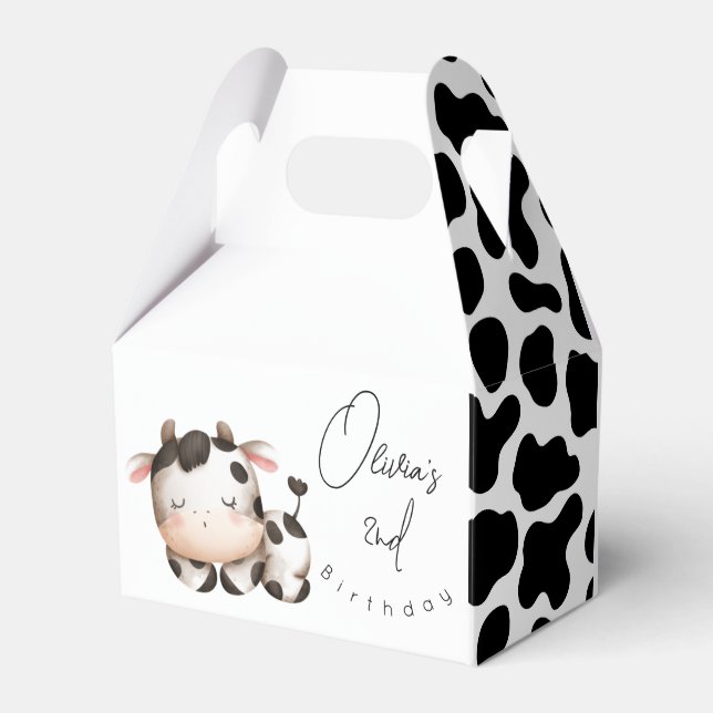 Minimalistic cow gender neutral birthday  favor box (Front Side)