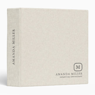 Minimalistic Cream Linen Texture Grey Typography Binder