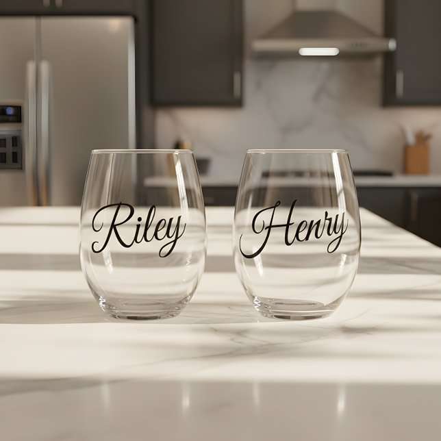 Minimalistic Custom Couple Names Script Stemless Wine Glass (Creator Uploaded)