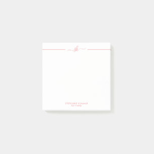 Minimalistic Custom pink Script Monogram Post-it Notes