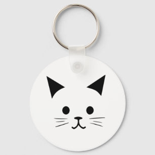 Minimalistic Cute Black and White Cartoon Cat Keychain
