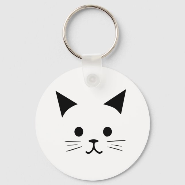 Minimalistic Cute Black and White Cartoon Cat Keychain (Front)