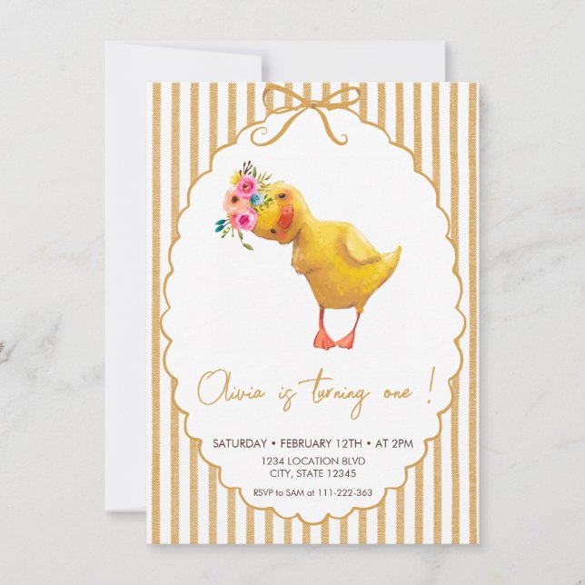 Minimalistic Cute Duckling Birthday Invitation (Front)